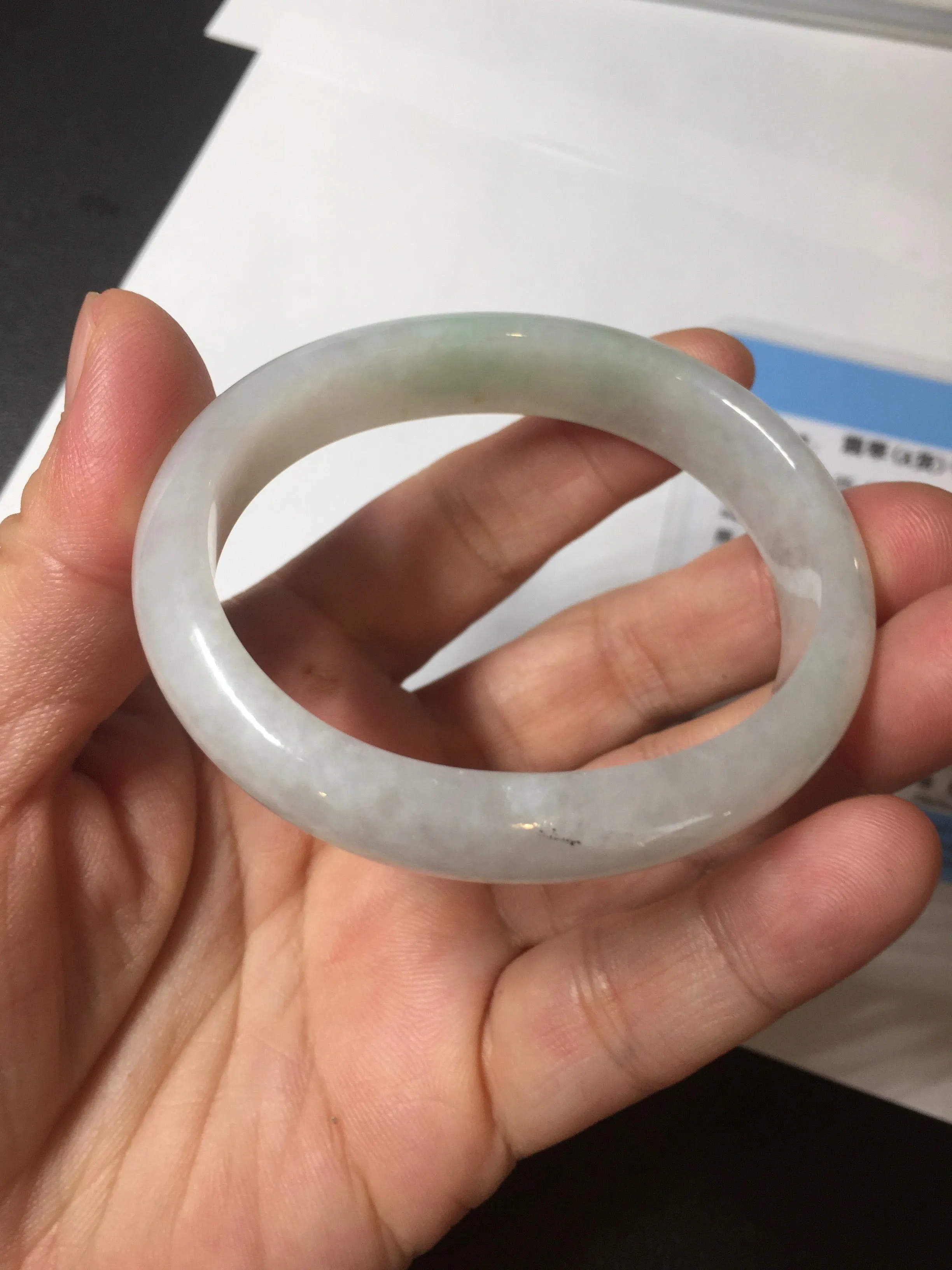 47.5mm certified 100% natural Type A icy watery green white  oval jadeite jade bangle BP46-9356