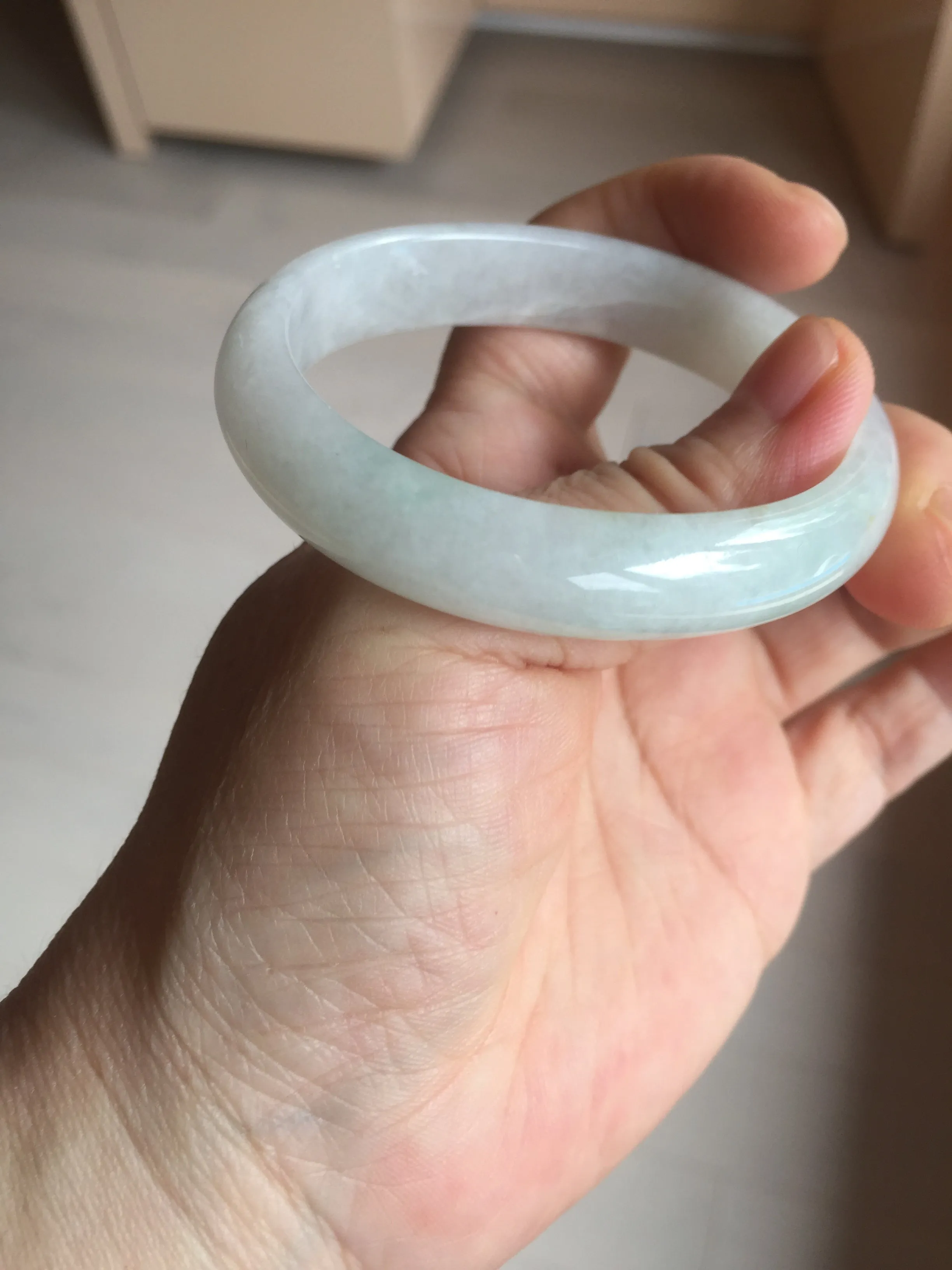 47.5mm certified 100% natural Type A icy watery green white  oval jadeite jade bangle BP46-9356