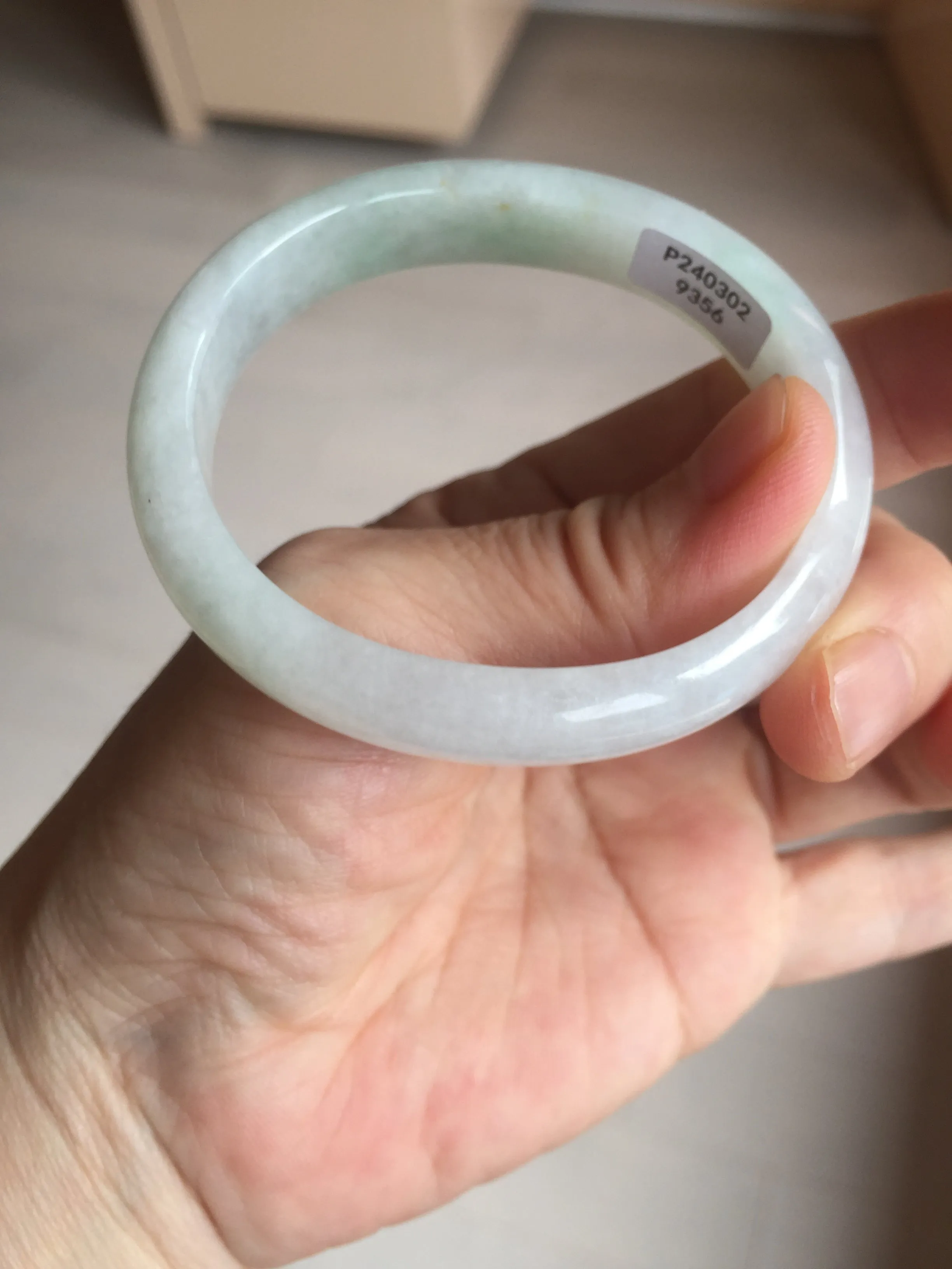 47.5mm certified 100% natural Type A icy watery green white  oval jadeite jade bangle BP46-9356