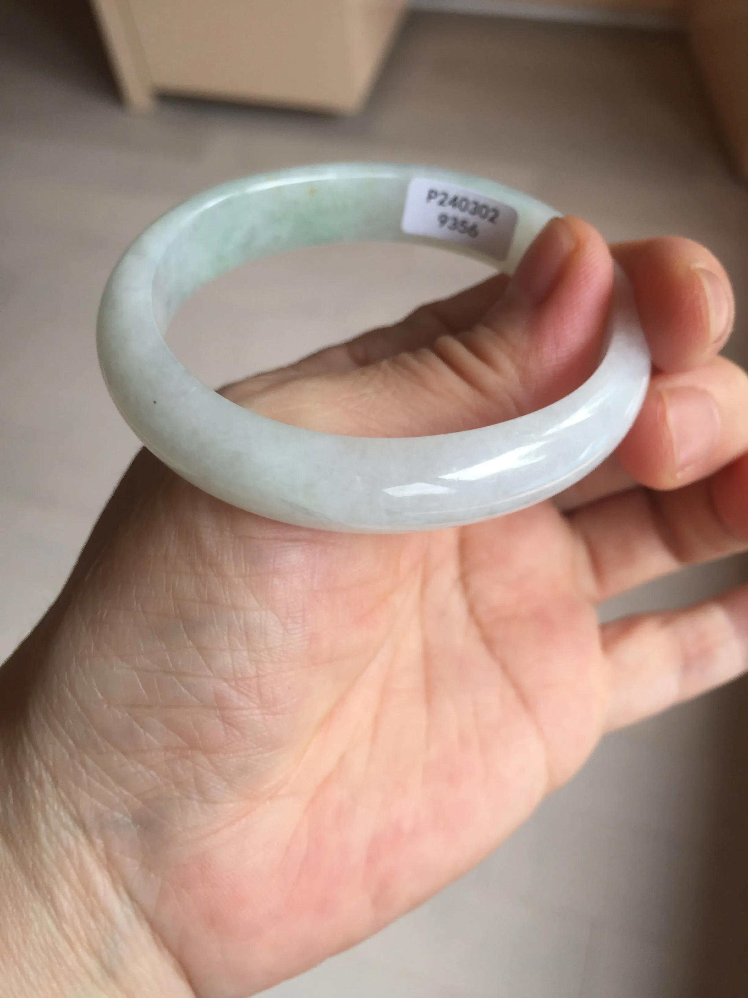 47.5mm certified 100% natural Type A icy watery green white  oval jadeite jade bangle BP46-9356