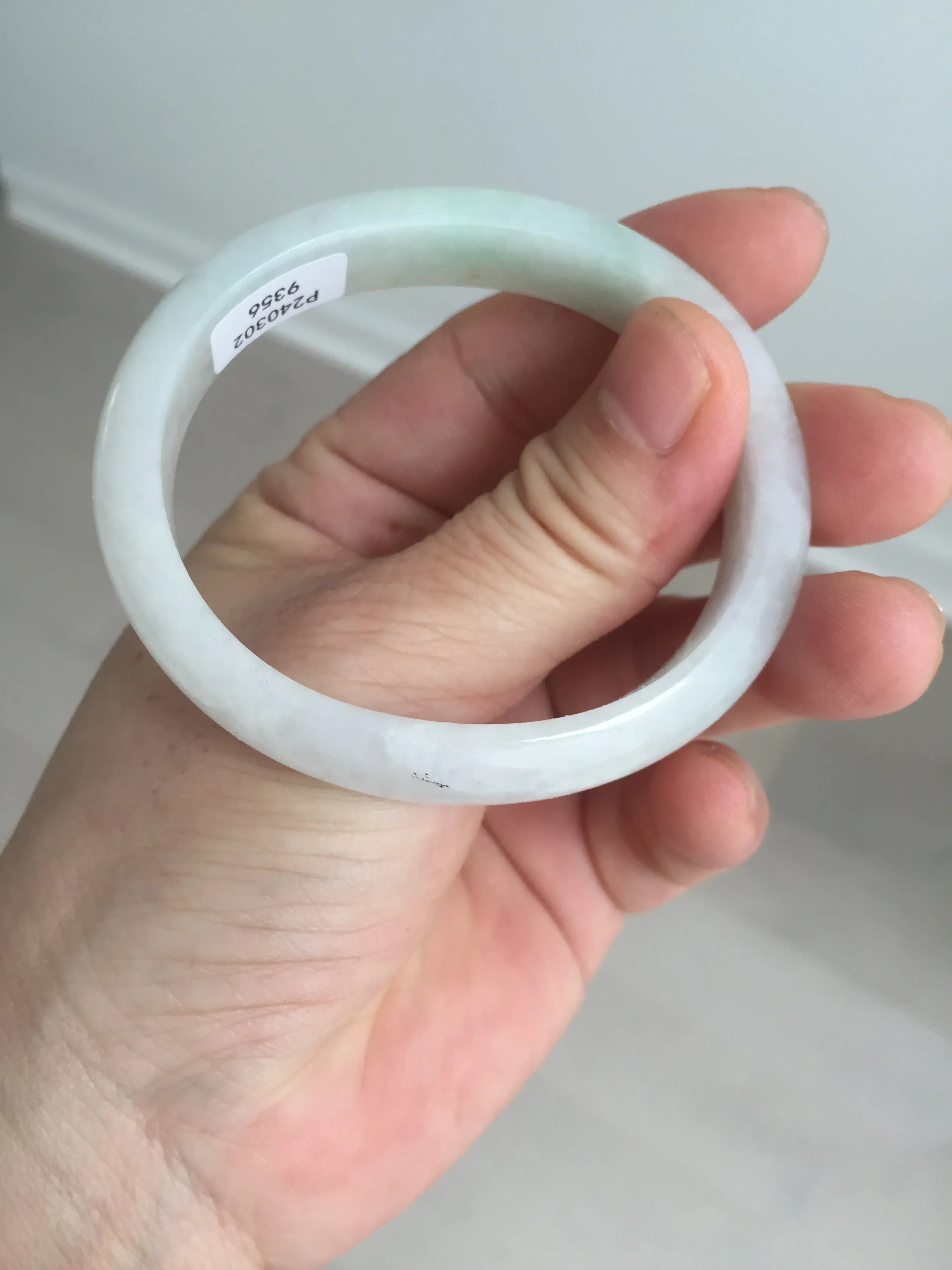 47.5mm certified 100% natural Type A icy watery green white  oval jadeite jade bangle BP46-9356