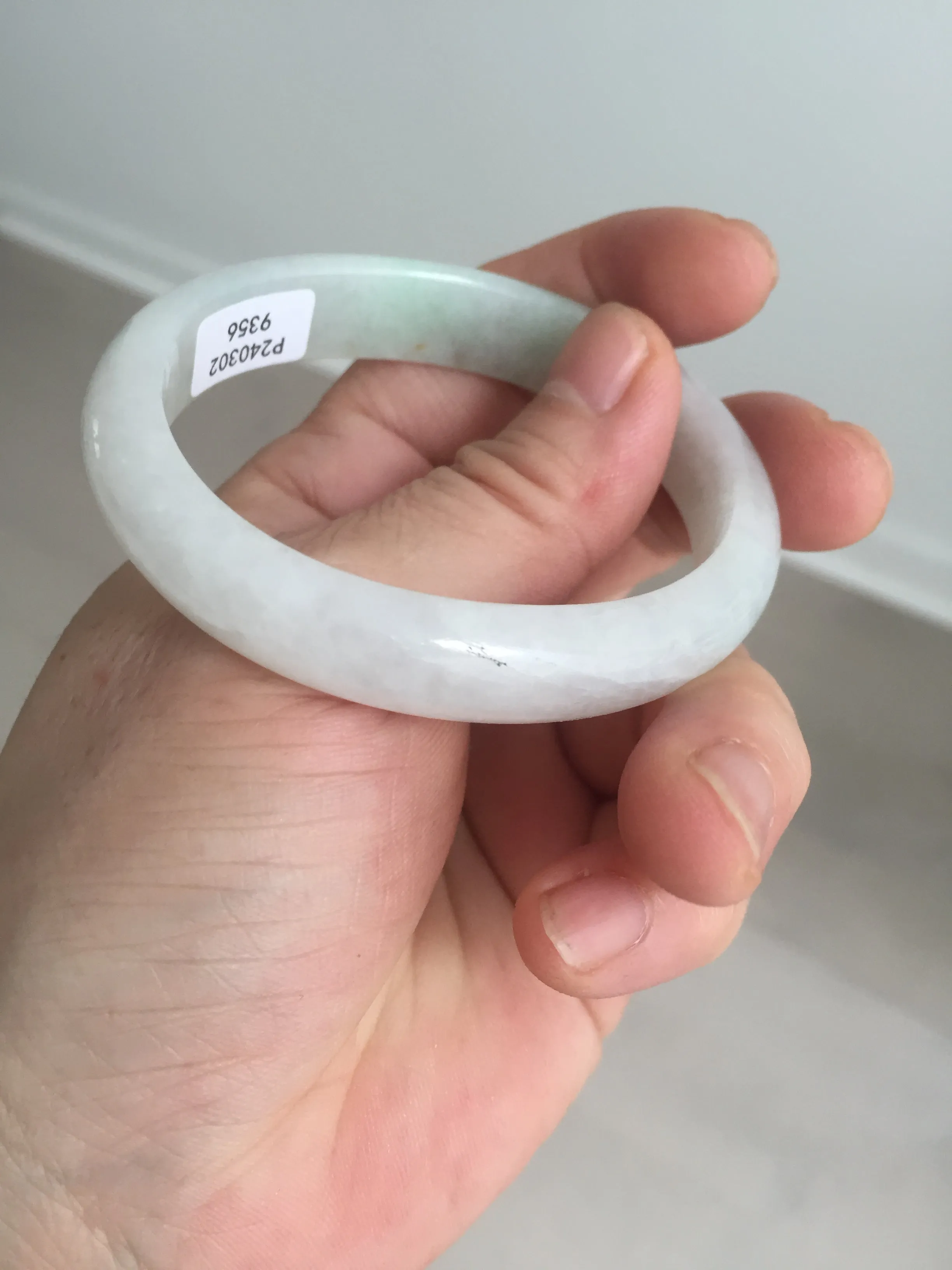 47.5mm certified 100% natural Type A icy watery green white  oval jadeite jade bangle BP46-9356