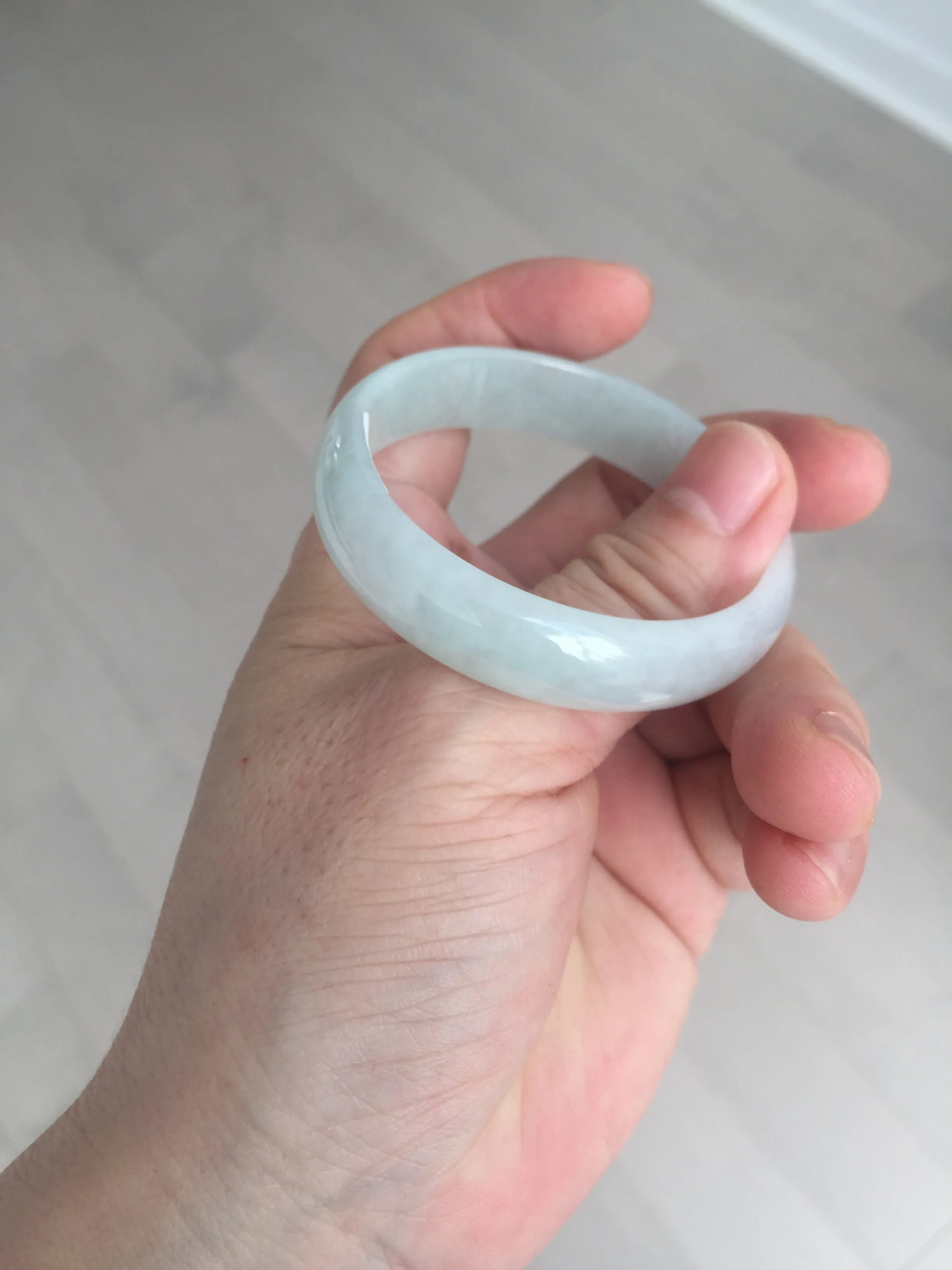 48mm certified 100% natural Type A icy watery green white oval jadeite jade bangle BH84-9112