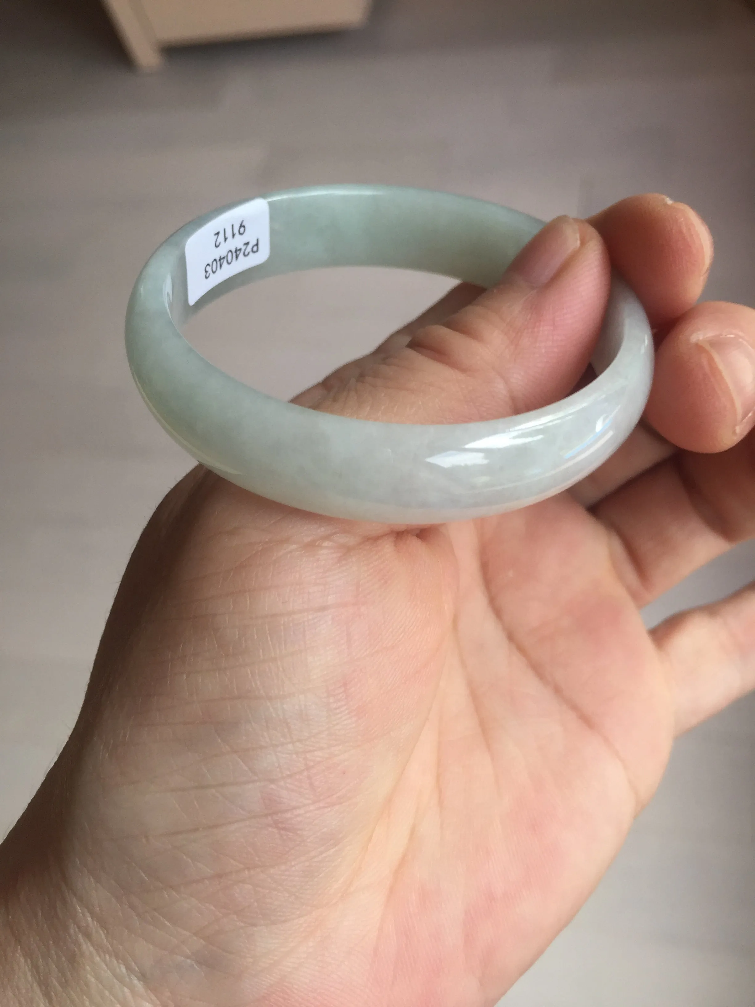 48mm certified 100% natural Type A icy watery green white oval jadeite jade bangle BH84-9112