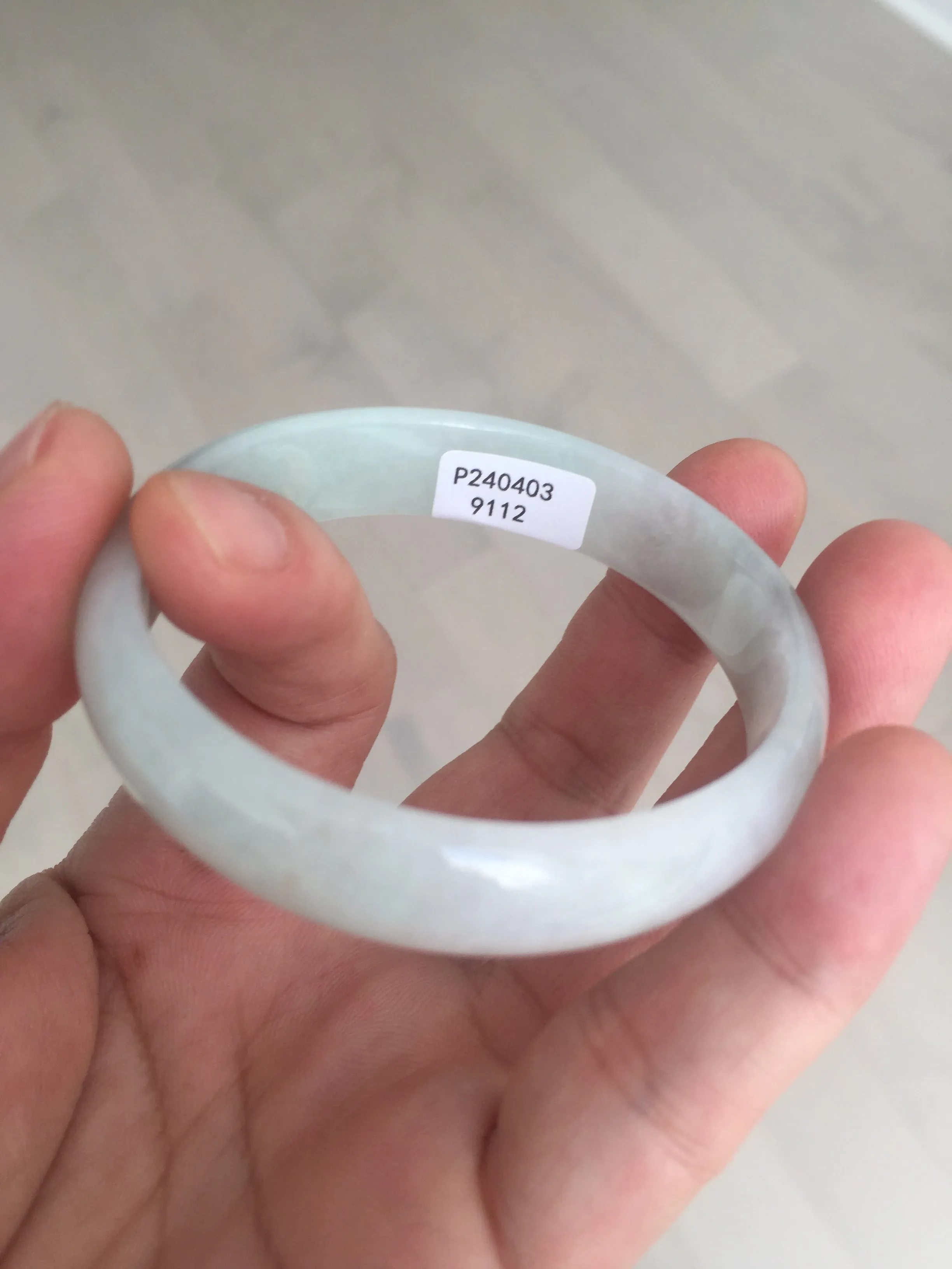 48mm certified 100% natural Type A icy watery green white oval jadeite jade bangle BH84-9112