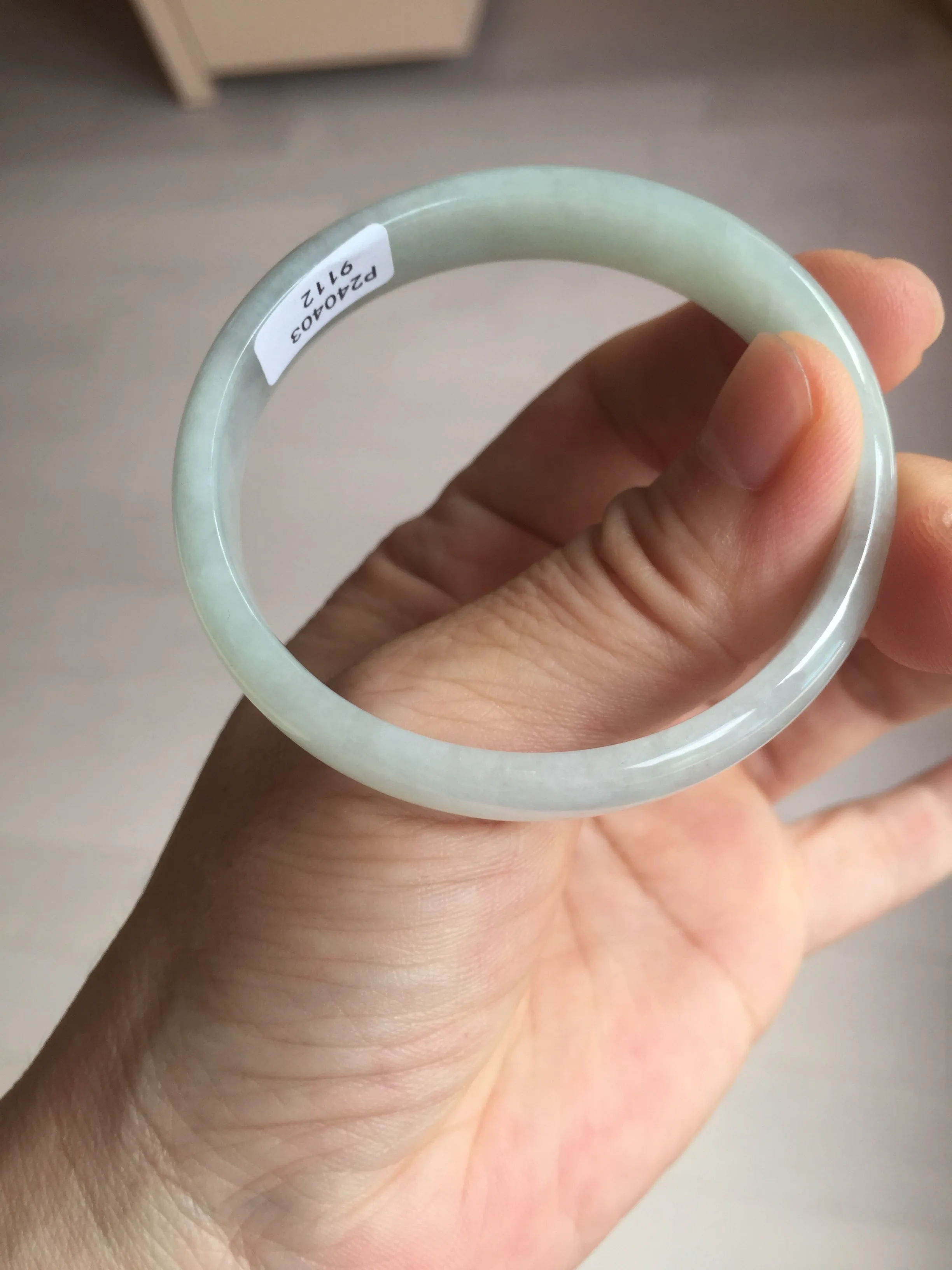 48mm certified 100% natural Type A icy watery green white oval jadeite jade bangle BH84-9112