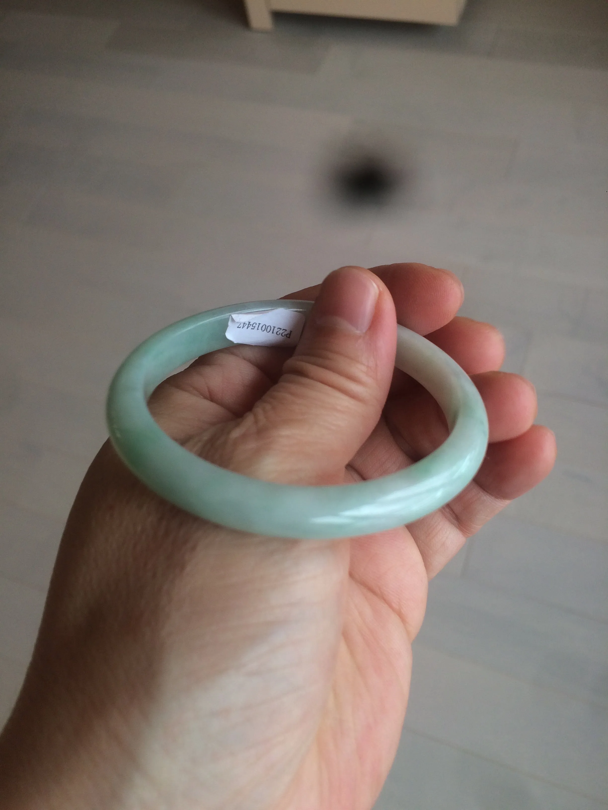 49mm certified 100% natural Type A light green/white oval jadeite jade bangle BG27-5447