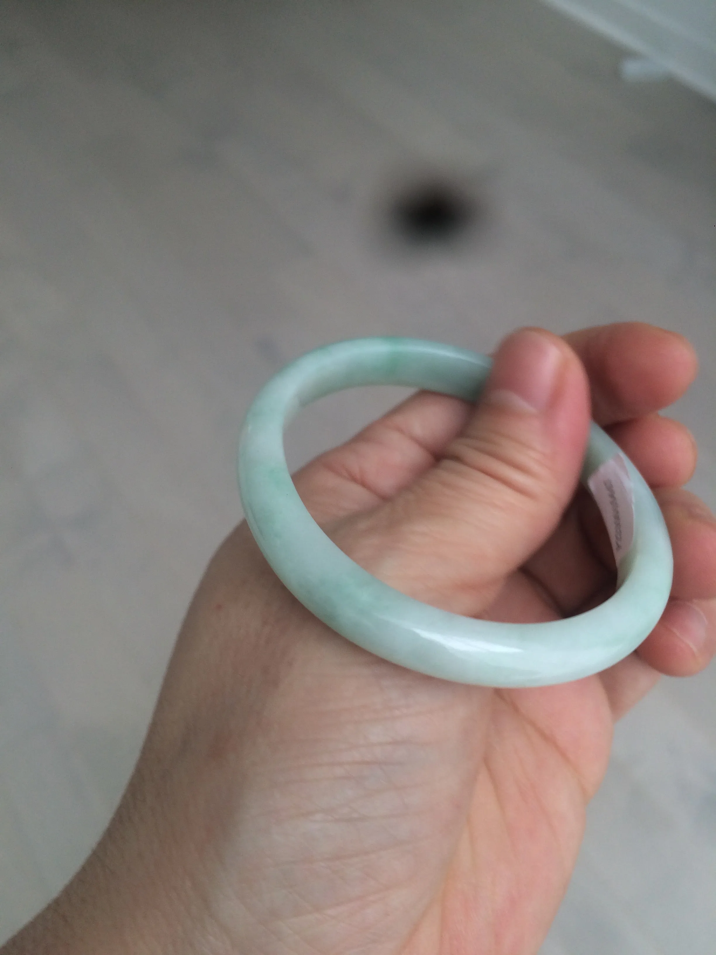 49mm certified 100% natural Type A light green/white oval jadeite jade bangle BG27-5447