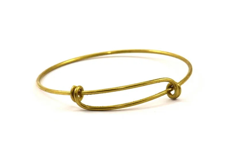 66mm Charm Bangle, 2 Raw Brass Expandable Charm Bracelets (66x9x1.6mm) V060