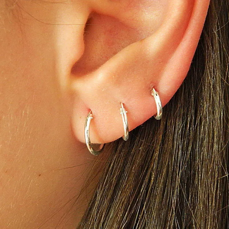 925 Sterling Silver Sleeper Hoop Earrings-10mm|12mm|14mm|16mm