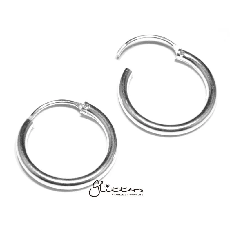 925 Sterling Silver Sleeper Hoop Earrings-10mm|12mm|14mm|16mm