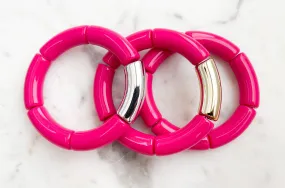 Acrylic Bamboo Bangle Bracelet Hot Pink