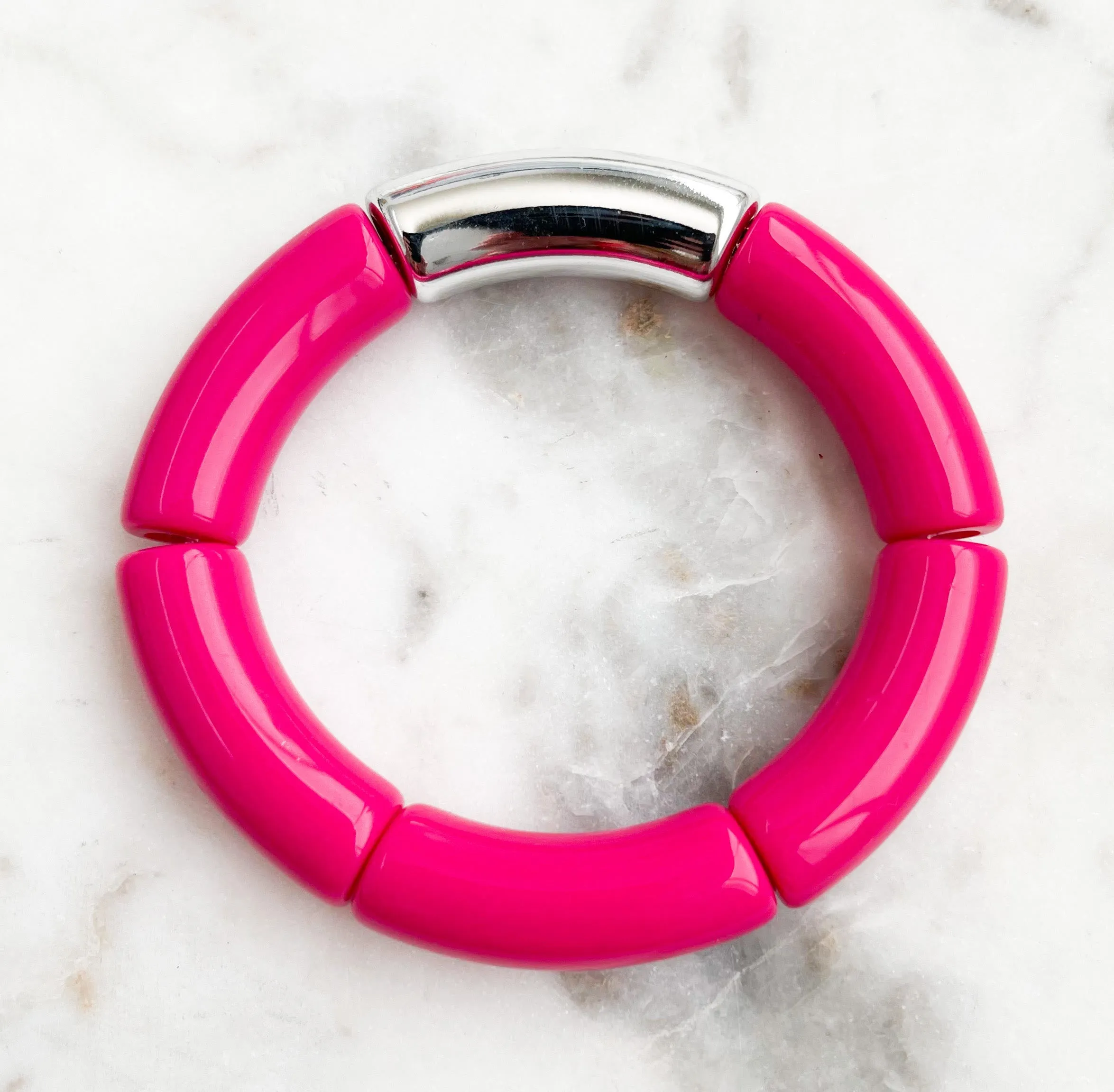 Acrylic Bamboo Bangle Bracelet Hot Pink