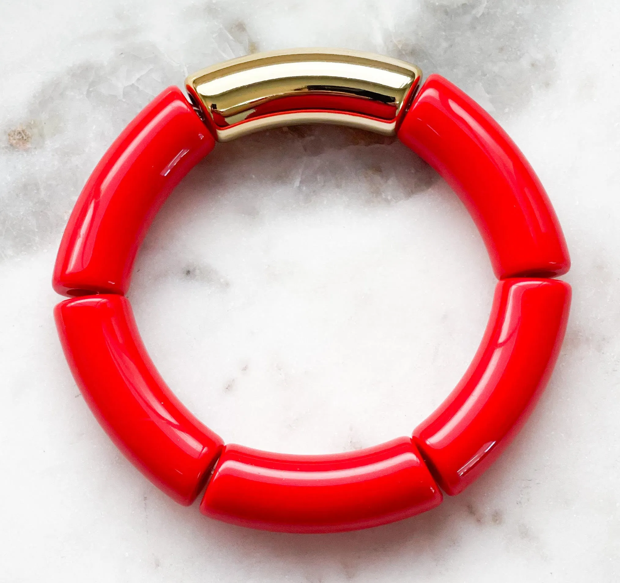 Acrylic Bamboo Bangle Bracelet Red 