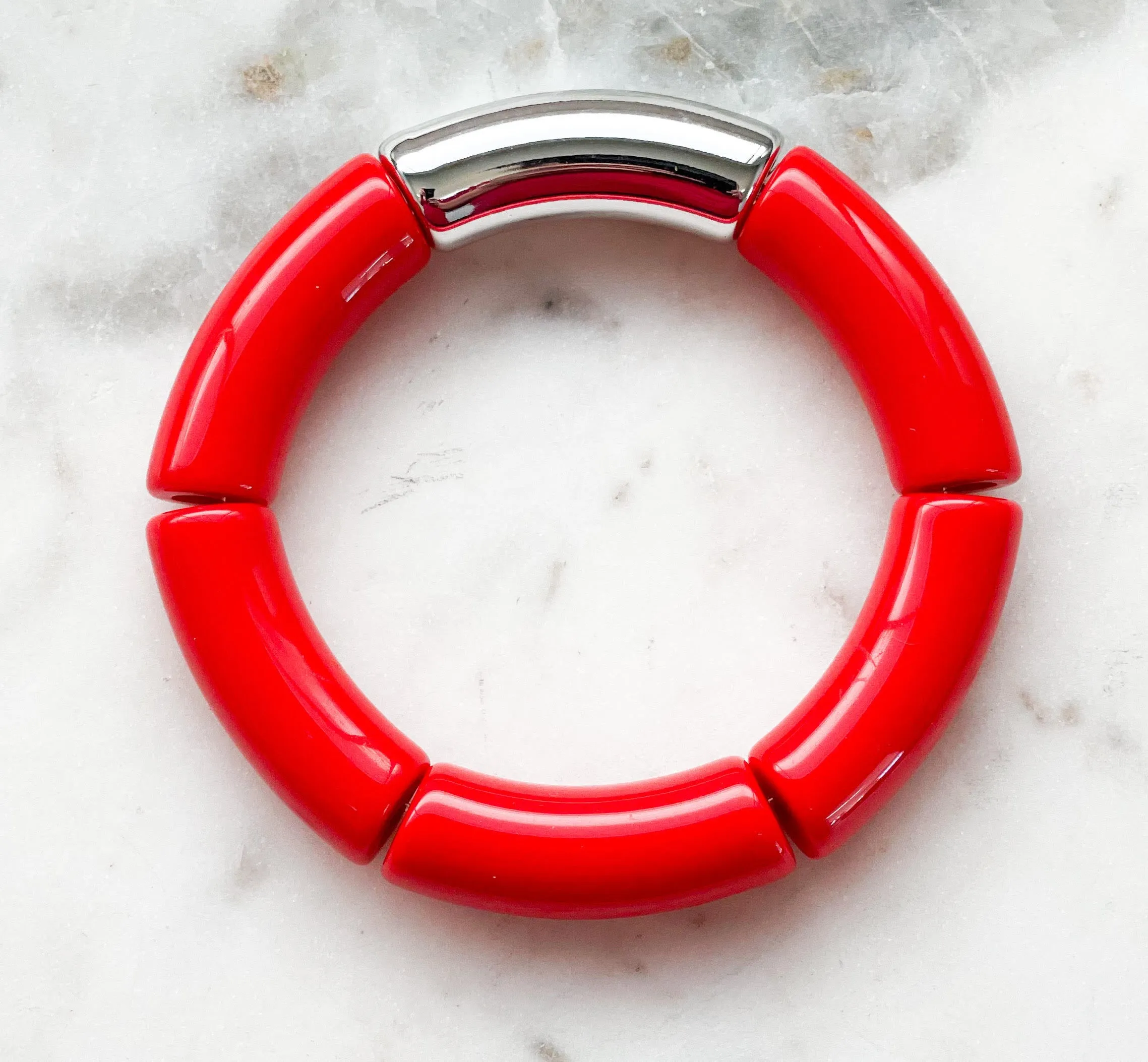 Acrylic Bamboo Bangle Bracelet Red 