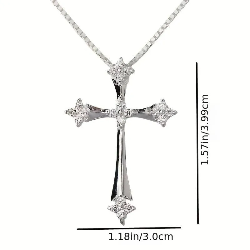 Add a Touch of Charm to Your Party Look with this Elegant White Zircon Cross Pendant Necklace for Women's Fashion Jewelry