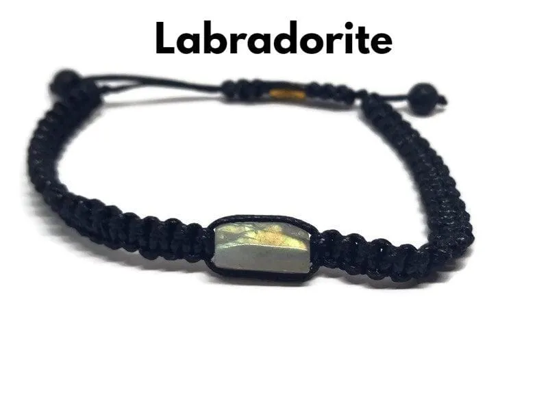 Adjustable Unisex Woven Natural Crystal Bracelets with Lava Beads. Multi Stone Options