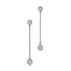 AFJ Diamond Collection - Station Drop Earrings with 4 Diamonds, 1.5 Length, 18k White Gold