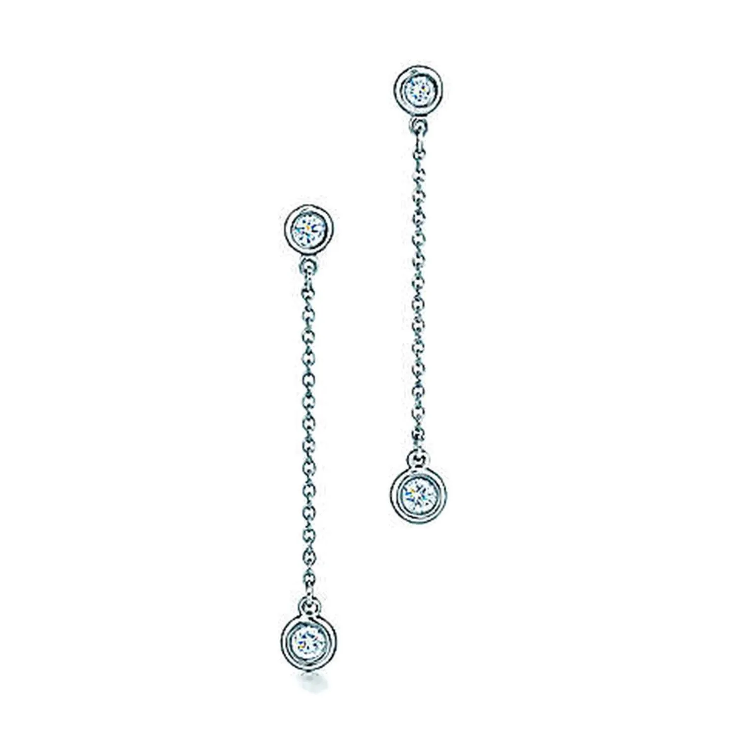 AFJ Diamond Collection - Station Drop Earrings with 4 Diamonds, 1.5 Length, 18k White Gold