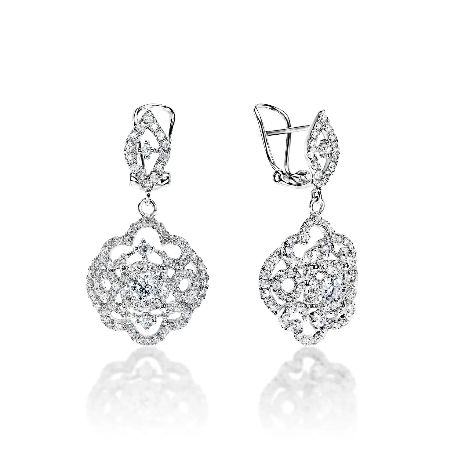 Ailani 2 Carat Round Brilliant Diamond English Lock Earrings in 14k White Gold