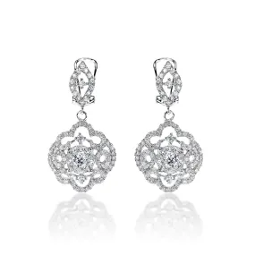 Ailani 2 Carat Round Brilliant Diamond English Lock Earrings in 14k White Gold