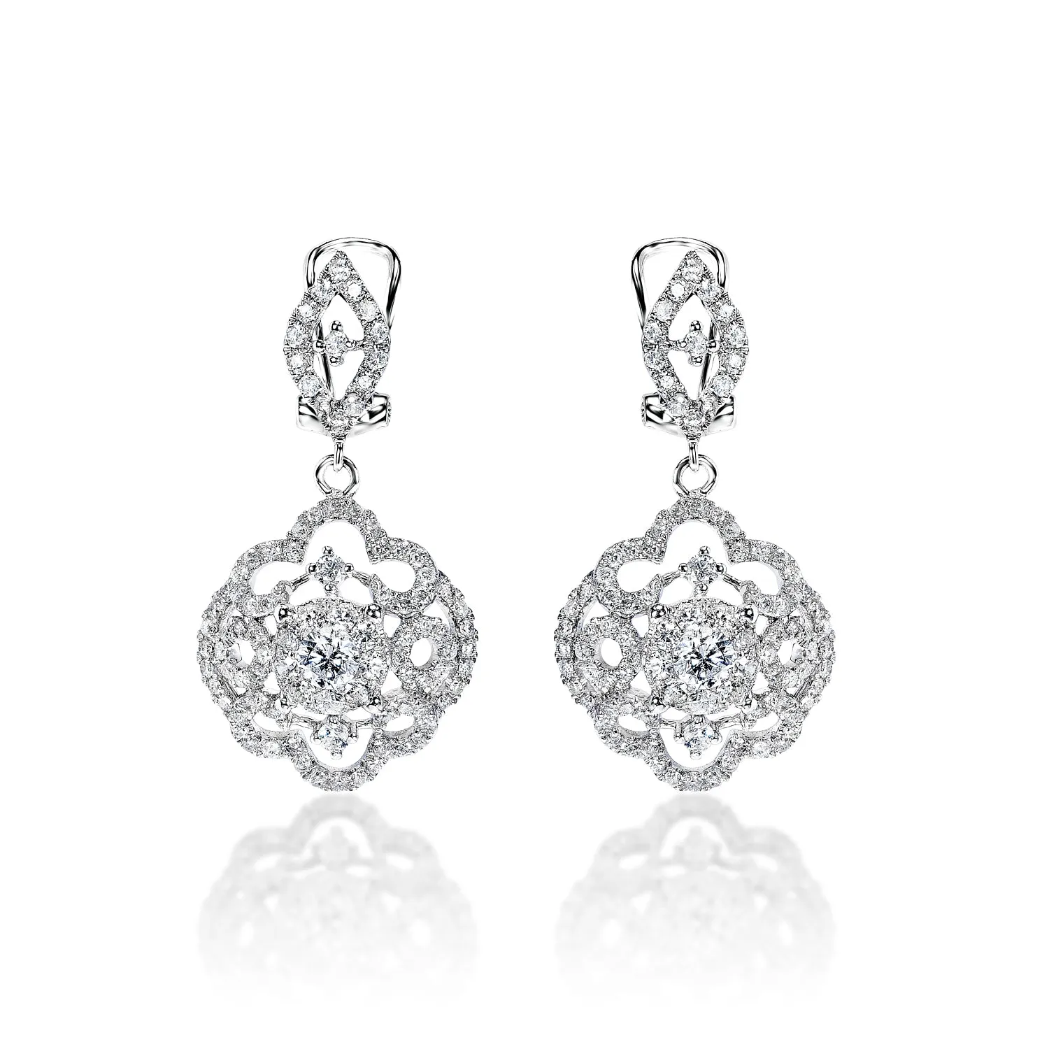 Ailani 2 Carat Round Brilliant Diamond English Lock Earrings in 14k White Gold