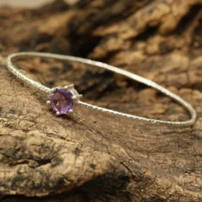 Amethyst round faceted bangle bracelet with textured sterling silver/TP