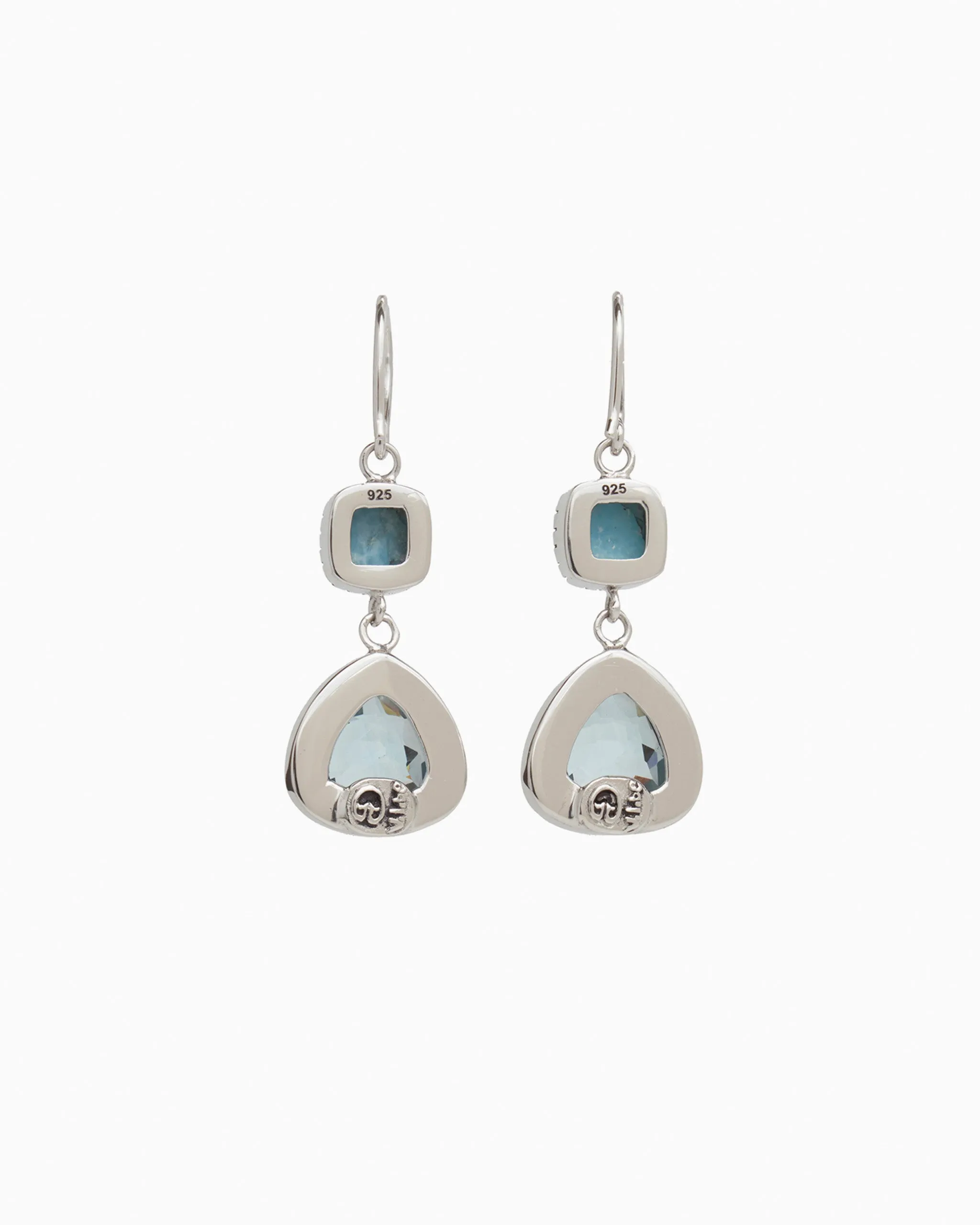 Angelfish Double Stone Drop Earrings - Larimar/Blue Topaz