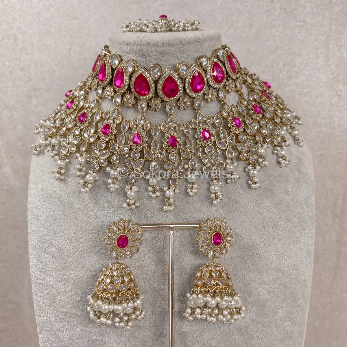 Aria Bridal Necklace set - Hot Pink