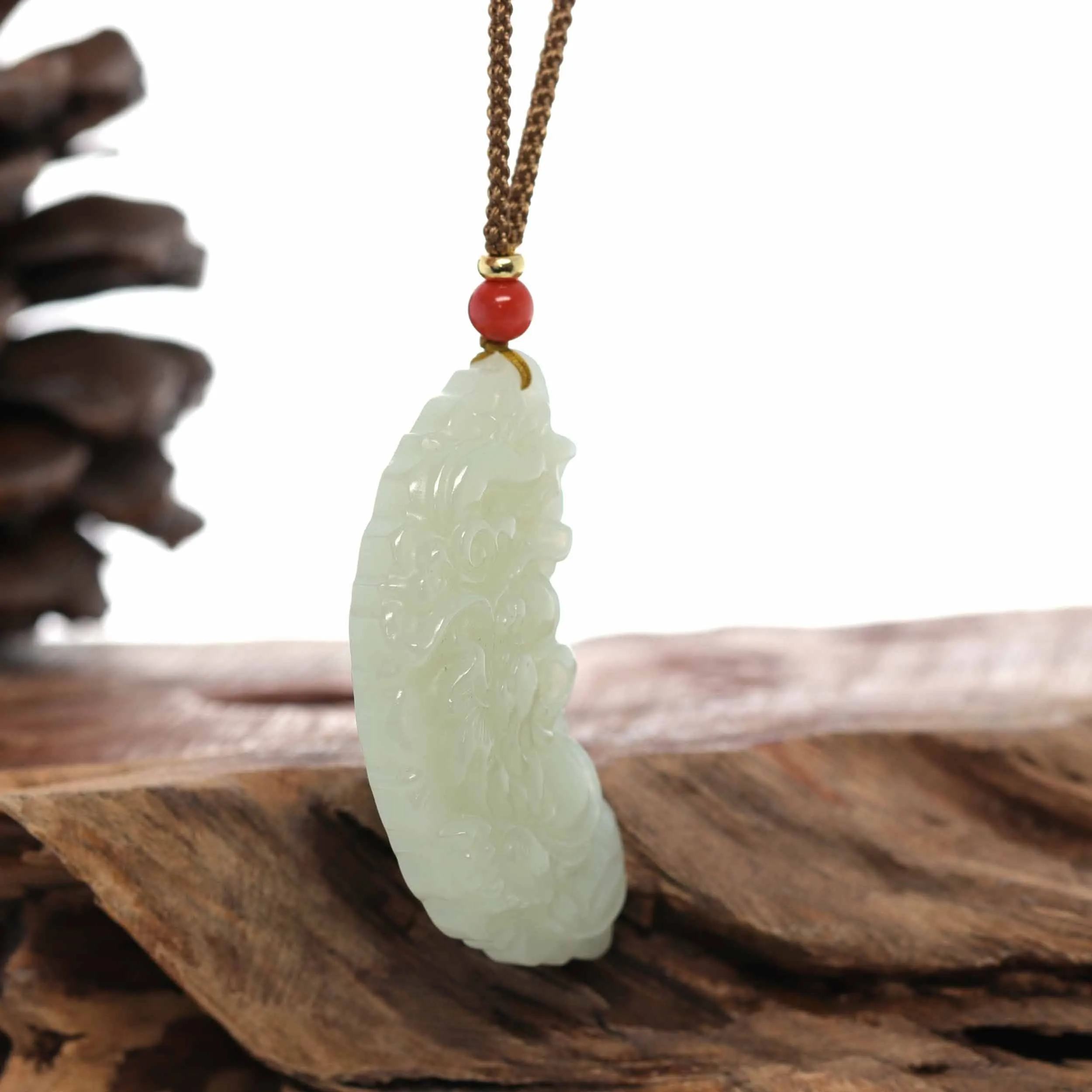 Baikalla? "Dragon & Phoenix" Genuine HeTian White Nephrite Jade Pendant Necklace