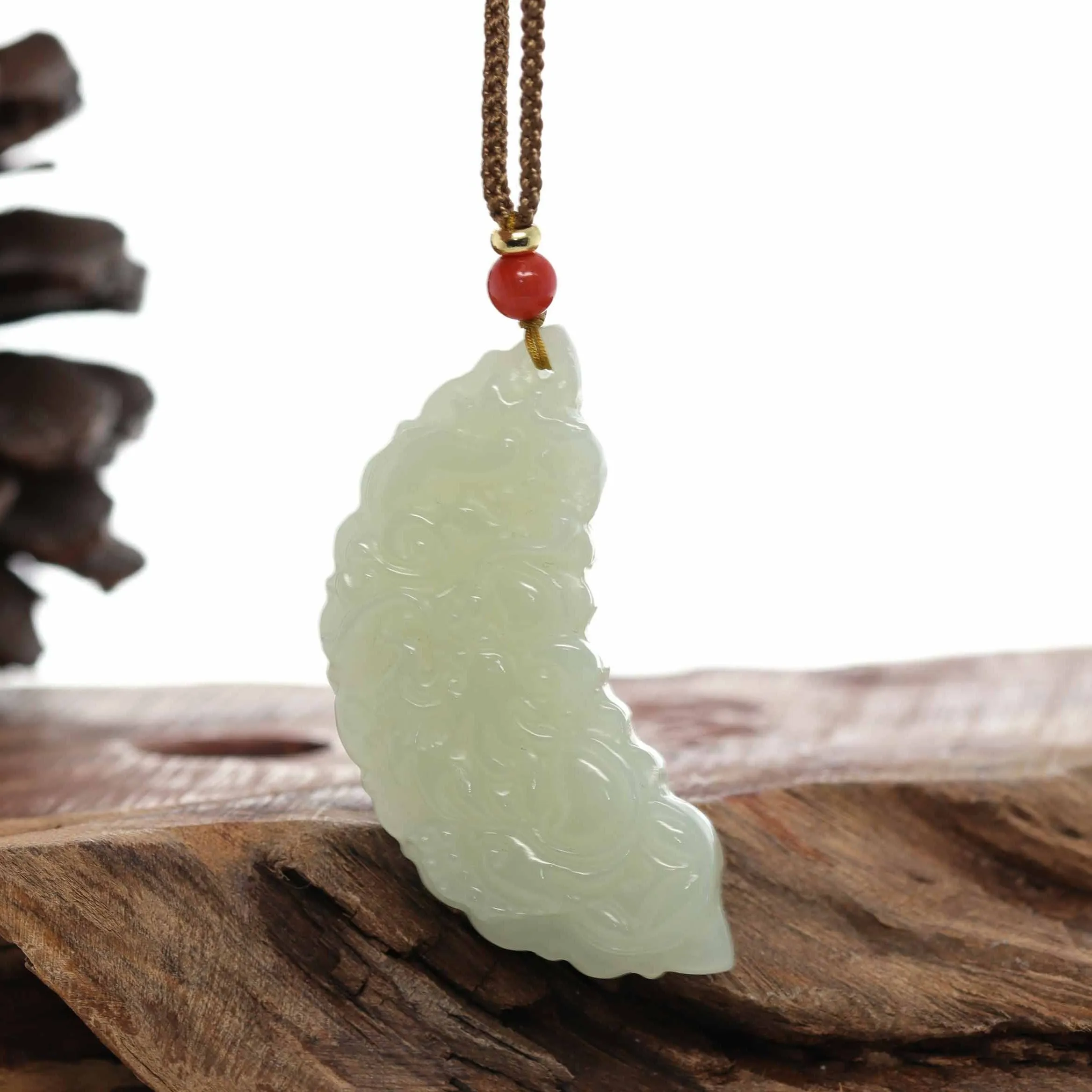 Baikalla? "Dragon & Phoenix" Genuine HeTian White Nephrite Jade Pendant Necklace