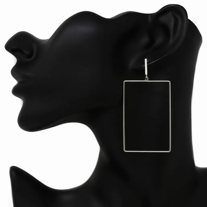 Bar With Rectangular Hoop Drop Gold Dipped Earrings