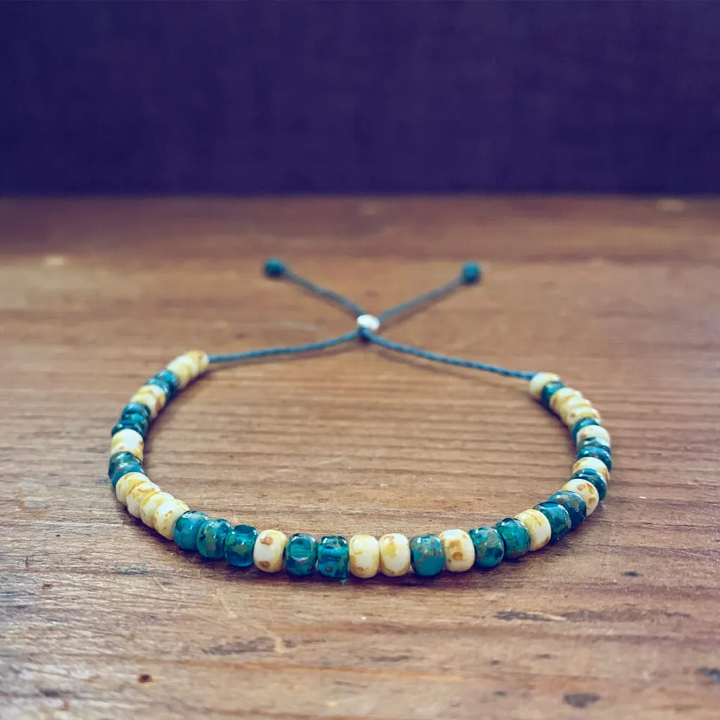 beach side // turquoise blue and white beaded cord bracelet