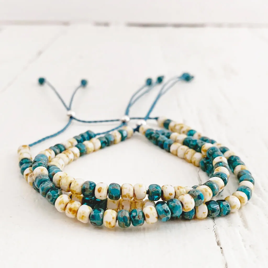 beach side // turquoise blue and white beaded cord bracelet