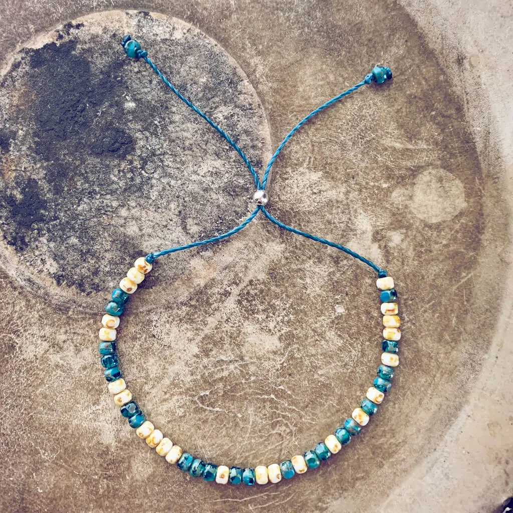 beach side // turquoise blue and white beaded cord bracelet