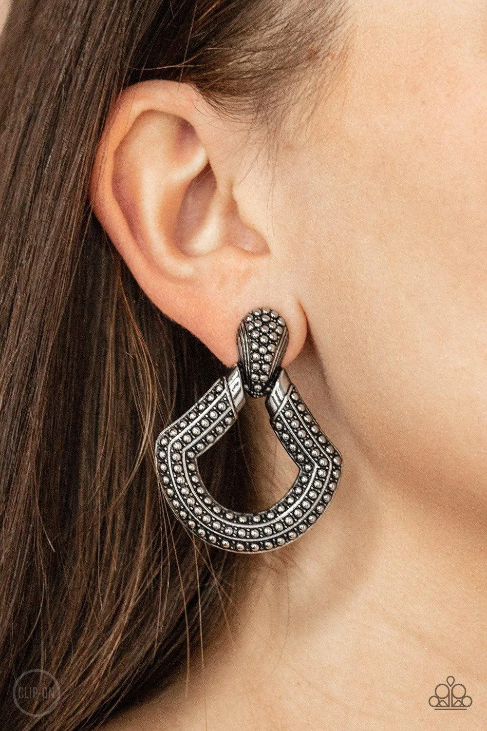 Better Buckle Up Silver Clip-on Earrings - Paparazzi Accessories