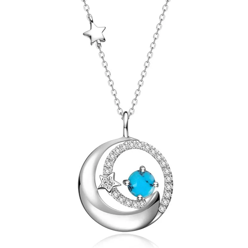 Birthstone Necklaces 925 Sterling Silver Moon and Star Pendant Fine Jewelry Birthday Christmas Gifts for Girls Mom Wife Lady Daughter