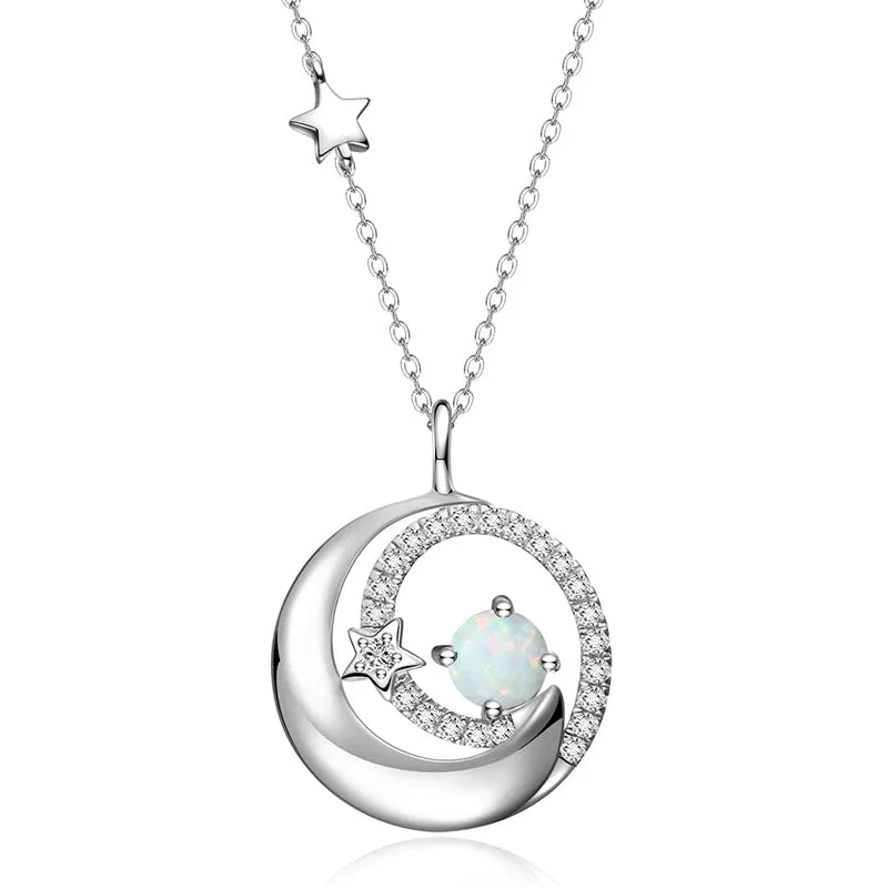 Birthstone Necklaces 925 Sterling Silver Moon and Star Pendant Fine Jewelry Birthday Christmas Gifts for Girls Mom Wife Lady Daughter