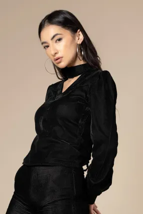 Black Choker Neck Velvet Top For Women