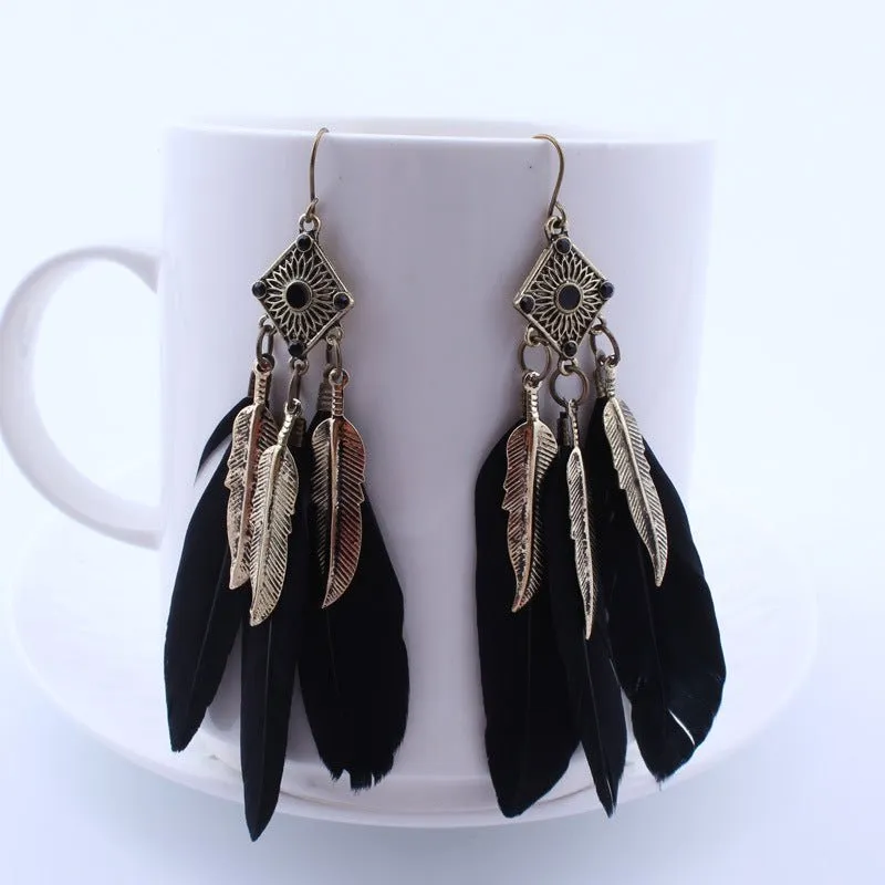 Black Feather Drop Earrings