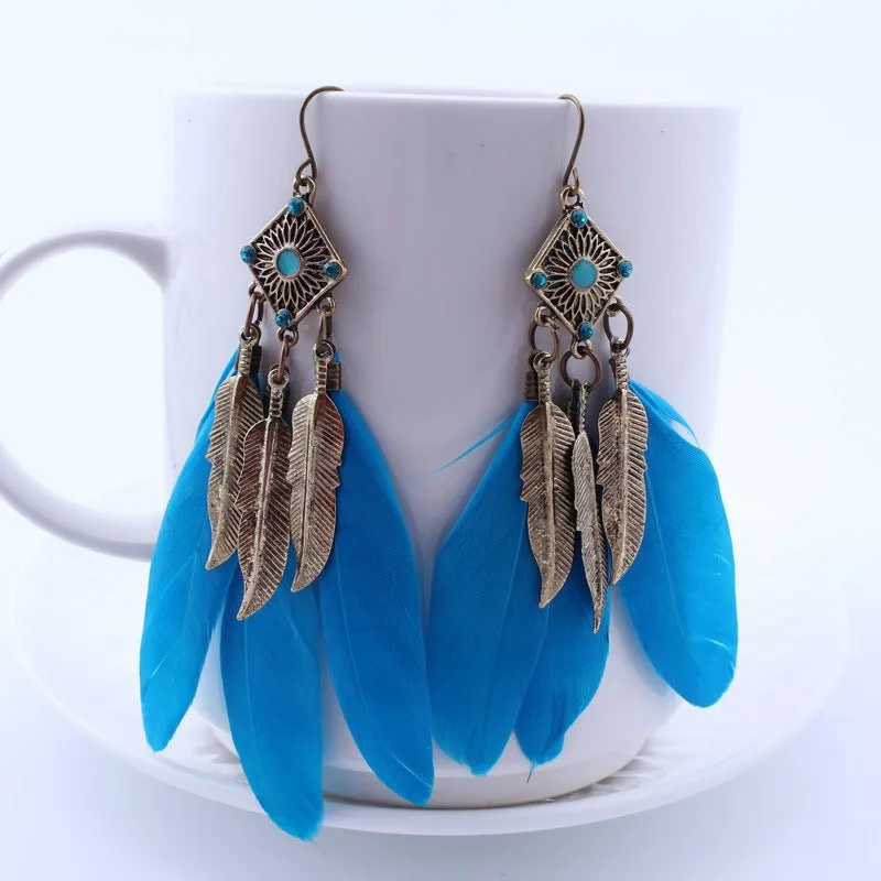 Black Feather Drop Earrings