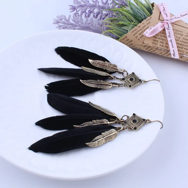 Black Feather Drop Earrings