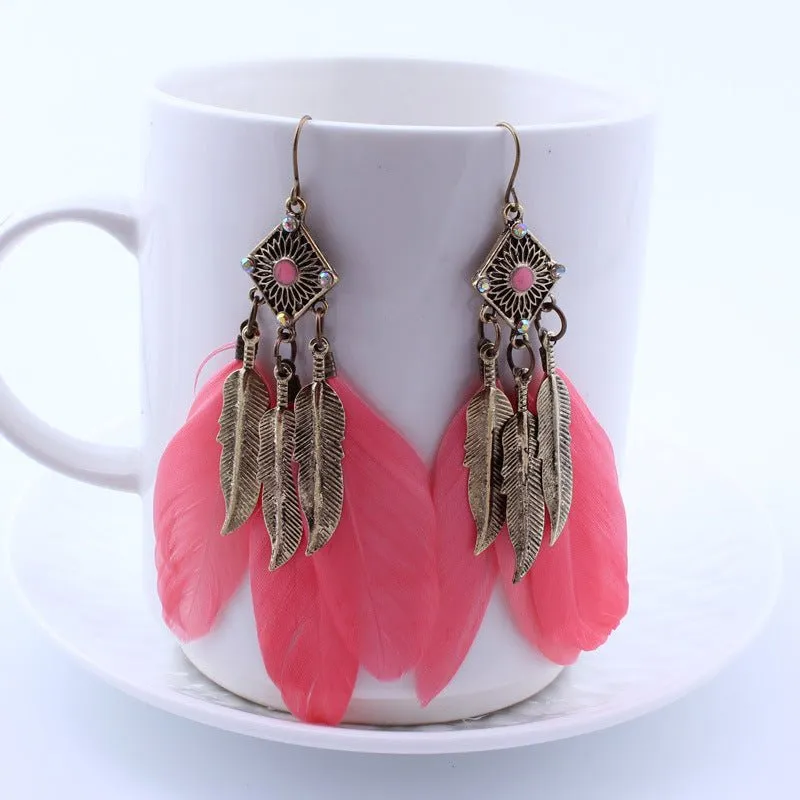 Black Feather Drop Earrings