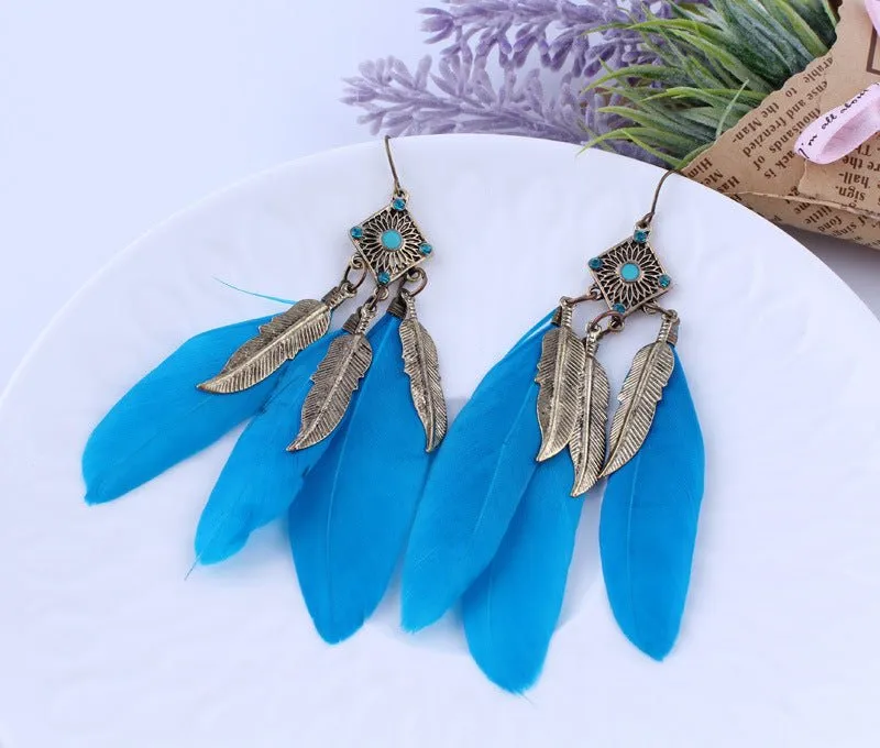 Black Feather Drop Earrings