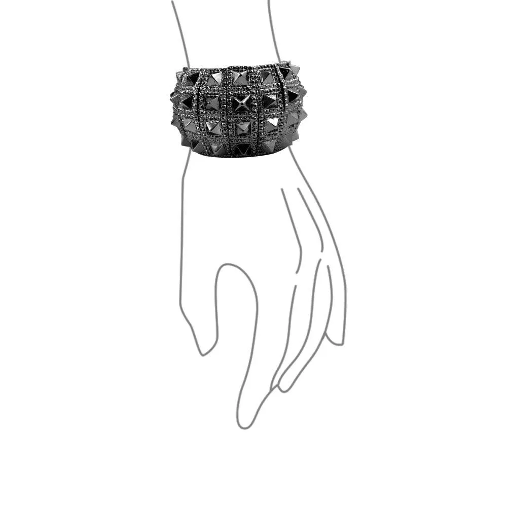 Black Gun Wide Cuff Stretch Bracelet Bikers Punk Rockers Alloy