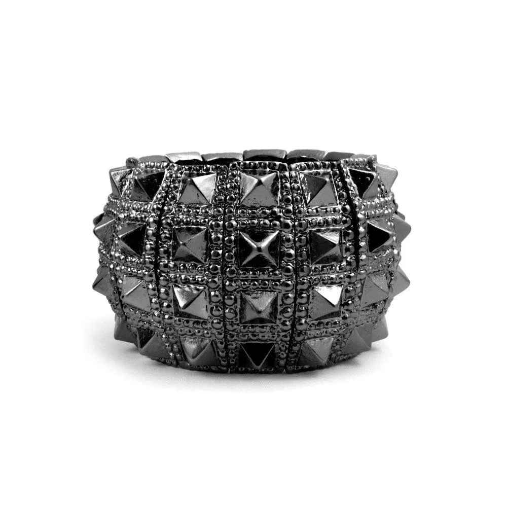 Black Gun Wide Cuff Stretch Bracelet Bikers Punk Rockers Alloy