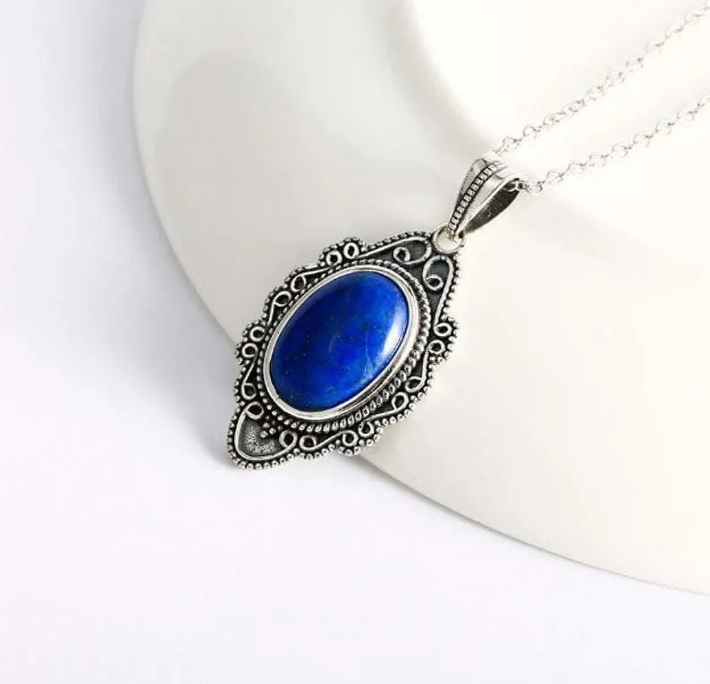 Blue Lapis Pendant, 925 Silver Pendant, 15x20 mm Oval Blue Lapis Pendant, Lapis Lazuli Pendant, Gemstone Pendant, Lapis Pendant For Women