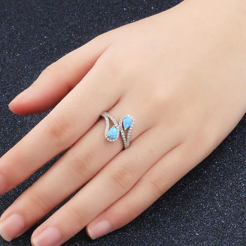 Blue Pear Silver Opal Ring