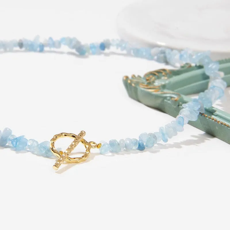 Bohemia Blue Aquamarine Chips Beaded Necklace