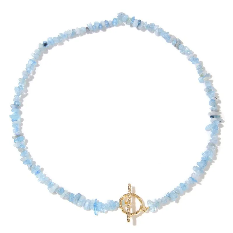 Bohemia Blue Aquamarine Chips Beaded Necklace